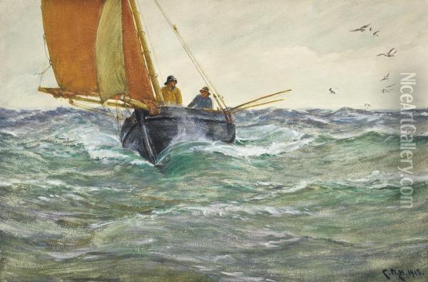 A Mackerel Boat - The Run Home Oil Painting - Charles Napier Hemy