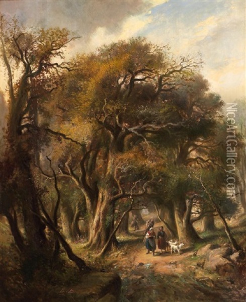 Reisigsammler Im Wald Von Fontainebleau Oil Painting - Charles-Marie Dulac