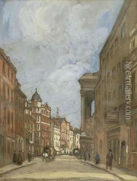 Bow Street At The Office Of John Bull Oil Painting - Horace Mann Livens