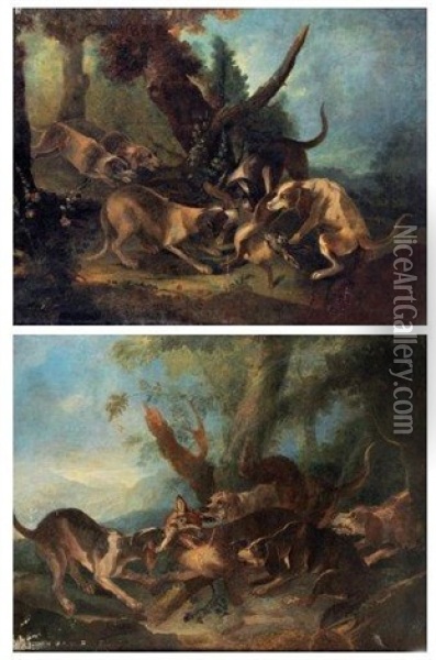 Hallali Du Renard (+ Hallali Du Lievre; 2 Works) Oil Painting - Jean-Baptiste Oudry