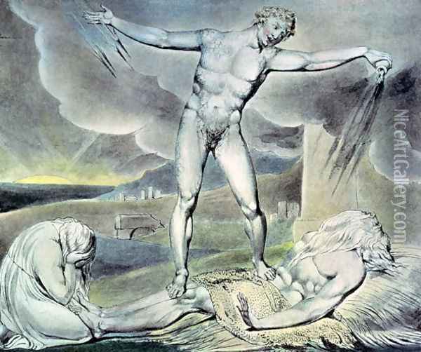 Illustrations of the Book of Job- Satan smiting Job with Sore Boils, 1825 Oil Painting - William Blake