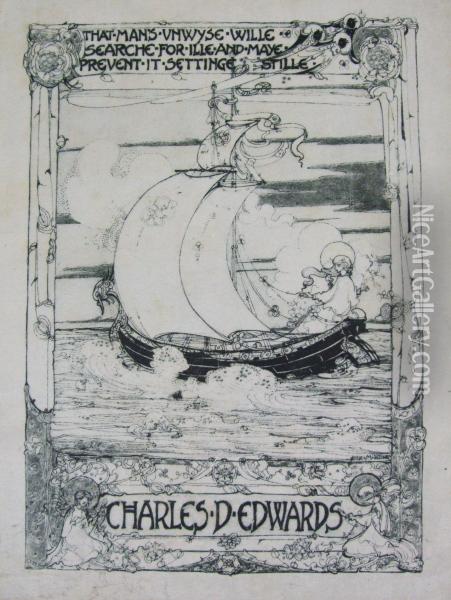 Four Bookplates For Charles D. Edwards Oil Painting - Jessie Marion King