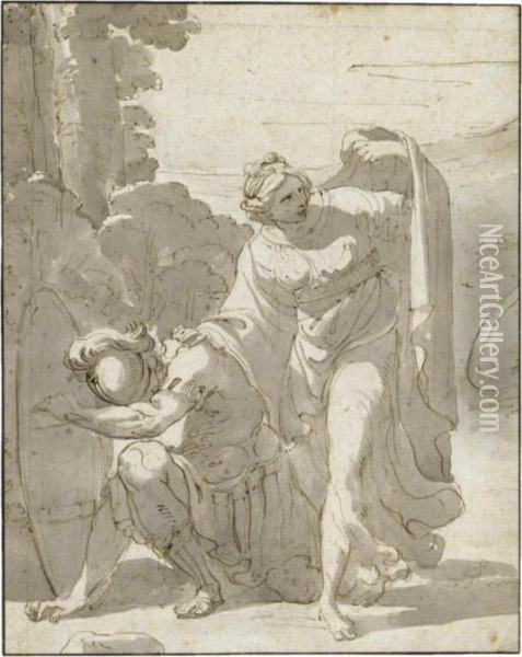 A Classical Scene: A Soldier Kneeling Beside A Woman Oil Painting - Ubaldo Gandolfi