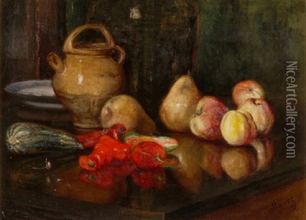 Stillleben Mit Apfeln, Birnen, Zucchetti Und Paprika Oil Painting - Arthur Navez