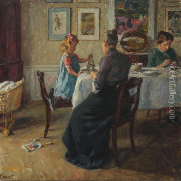 Interiour With Women And Child Oil Painting - Gad Frederik Clement