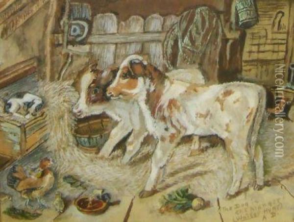 Inscribed The Dog In The Manger Oil Painting - Walter Hunt