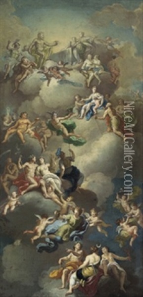 Scena Mitologica Con L'olimpo Degli Dei Oil Painting - Gerolamo Starace