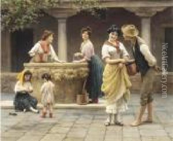 Gossiping At The Well Oil Painting - Eugene de Blaas