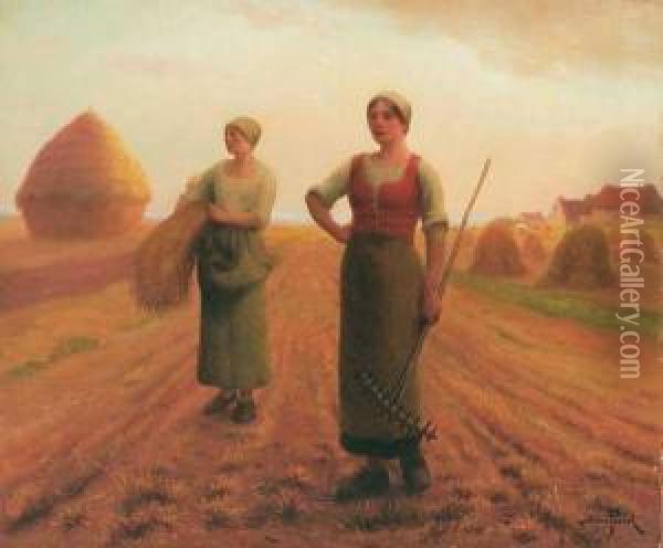 ''the Harvesters'' Oil Painting - Aime Perret