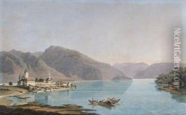 Vue De Spietz Sur Le Lac De Thoun Oil Painting - Heinrich Rieter