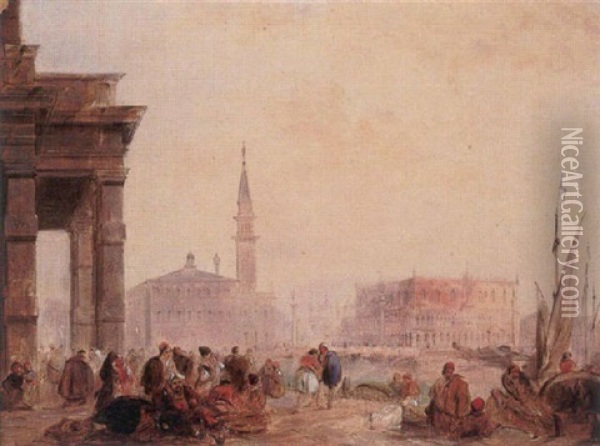A Venetian Scene Oil Painting - Edward Pritchett