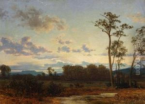 A River Landscape At Sunset Oil Painting - Carl Gustav Rodde