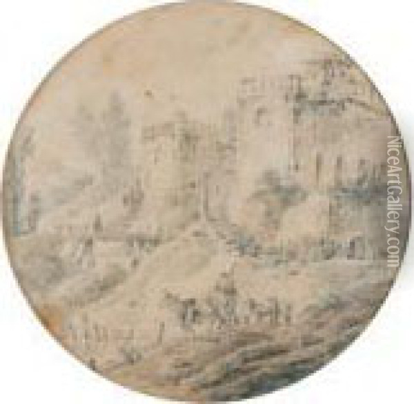 Paysage Pres D'un Chateau Oil Painting - Jean-Baptiste Pillement