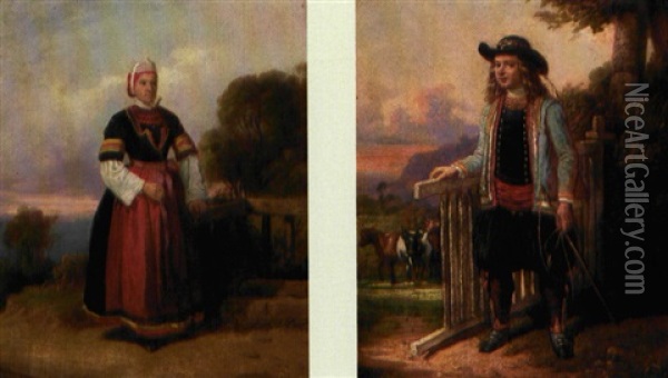 En Tysk Storbonde Og Hans Kone I Deres Egnsdragter (pair) Oil Painting - Christian Rudolph Vogelsang