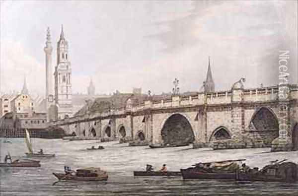 View of London Bridge including the Church of St Magus and The Monument Oil Painting - Joseph Farington