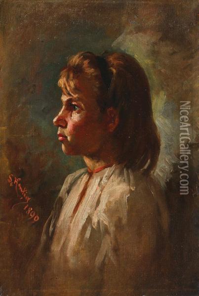 Portret De Copila Oil Painting - Sava Hentia