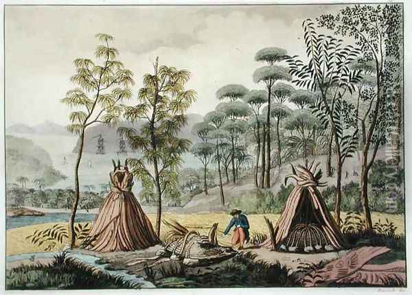 Burial Customs, New Holland, plate 63 from Le Costume Ancien et Moderne, by Jules Ferrario, published c.1820s-30s Oil Painting - Sydney Parkinson