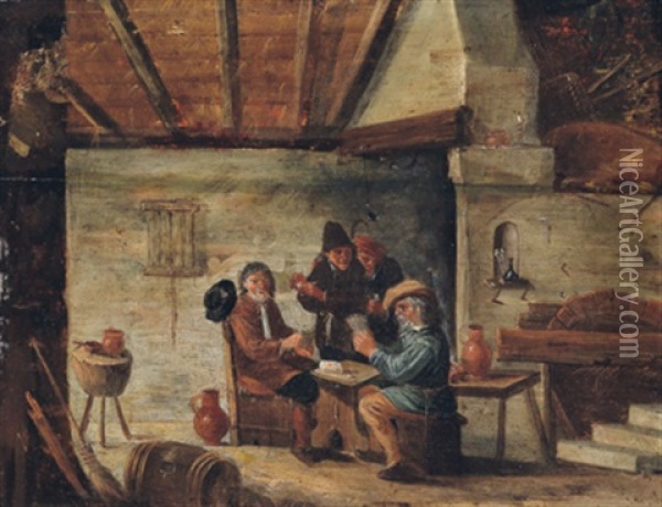 Wirtshausinterieur Mit Kartenspielenden Bauern Oil Painting - David Ryckaert III