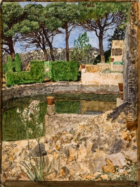 Basin Im Garten Von San Moragues Oil Painting - Alexander Rothaug