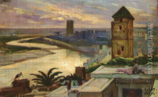 Derniers Rayons De Soleil Sur Rabat Oil Painting - Emil Benediktoff Hirschfeld