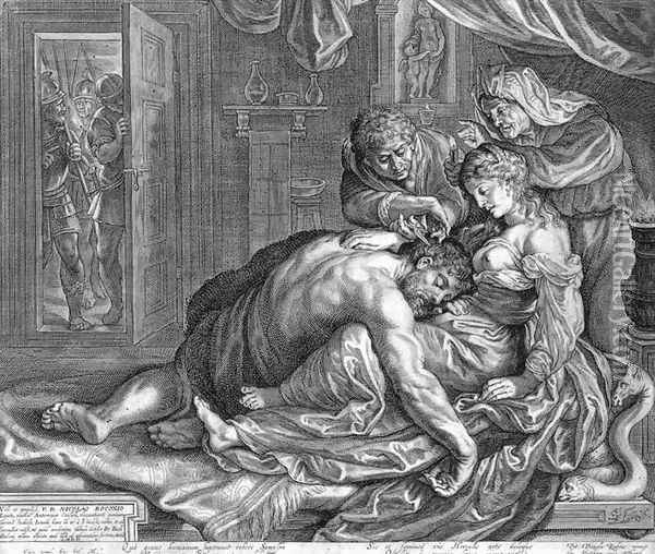 Samson and Delilah c. 1613 Oil Painting - Jacob Matham