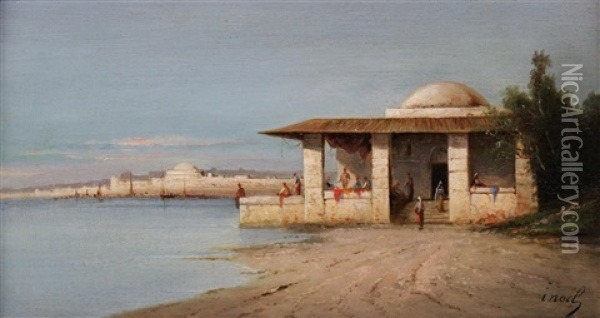 Oriental Harbor Scene Oil Painting - Jules Achille Noel