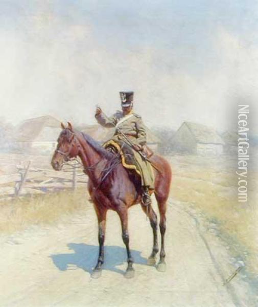 Zolnierz 3-go Pulku Strzelcow Konnych Na Posterunku, 1920 R. Oil Painting - Jan Rosen