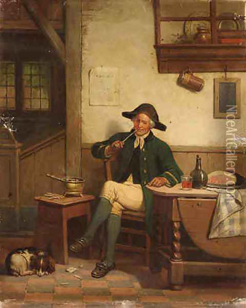 An Officer Smoking a Pipe Oil Painting - Adrien Ferdinand de Braekeleer