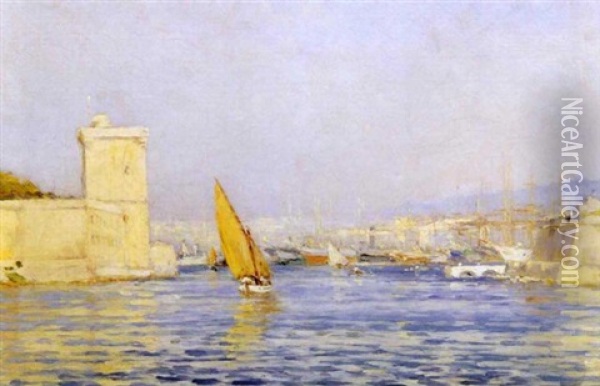 Italian Harbor View Oil Painting - Guglielmo Ciardi