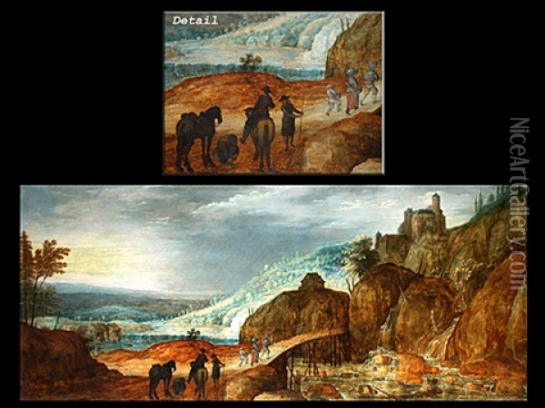 Felslandschaft Mit Holzsteg Und Reisenden Oil Painting - Joos de Momper the Younger