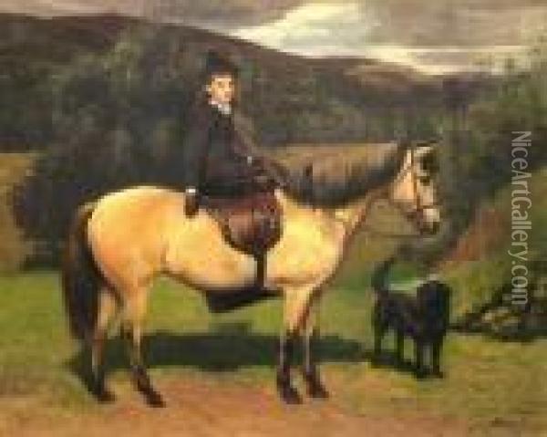Janet Florence Menzies (lady Bridges)on A Pony In A Landscape Oil Painting - Sir Francis Grant