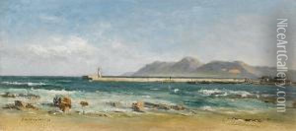 A Breakwater, Possibly Hout Bay Oil Painting - Jean Marius Rogier