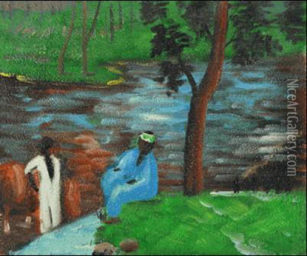 At The Pond Oil Painting - T. Gauguin