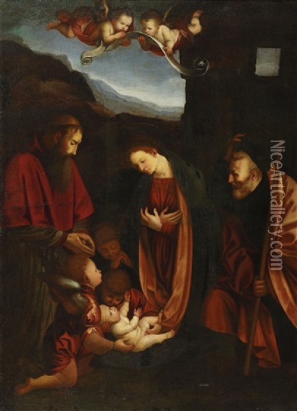 Anbetung Des Jesuskindes Mit Stifter Oil Painting - Gaudenzio Ferrari