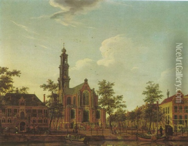 Amsterdam, A View Of The Westerkerk Seen From Across The Keizersgracht Oil Painting - Isaac Ouwater