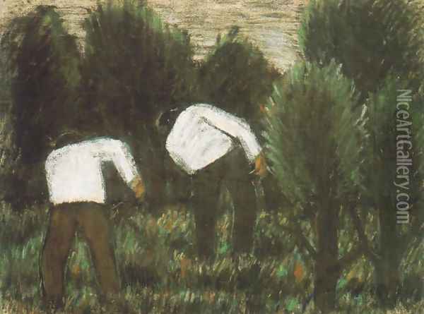 Grass Cutters c. 1927 Oil Painting - Istvan Nagy