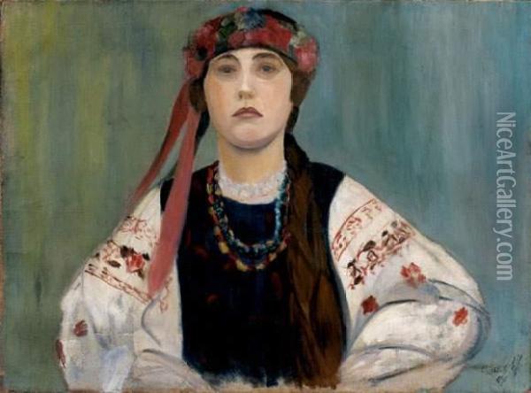 Paysanne En Costume Folklorique Oil Painting - Mikhail Nikolaevich Yakovlev