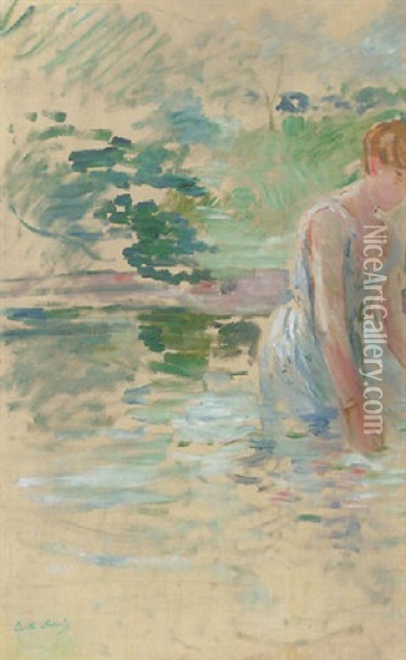 Le Bain Au Mesnil Oil Painting - Berthe Morisot