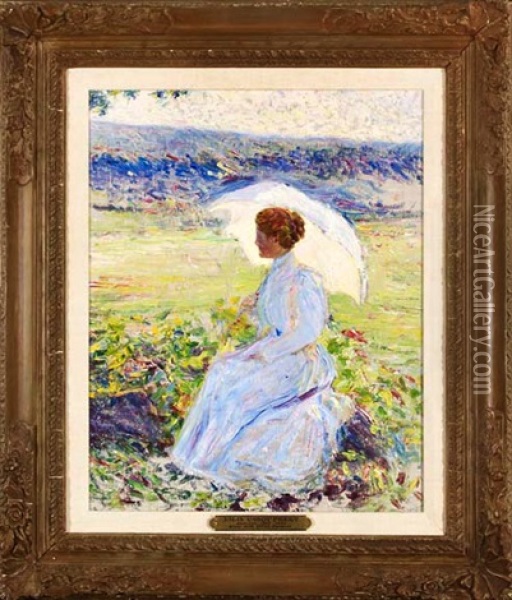 Lady With A White Parasol Oil Painting - Lilla Cabot Perry