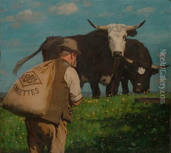 Farmer With Sack Of Bibby Cakettes Oil Painting - Gunning King