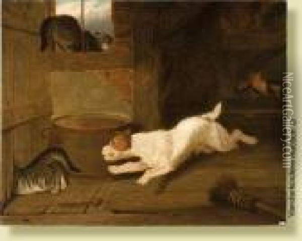 Chien Chassant Les Chats Oil Painting - Martin Theodore Ward