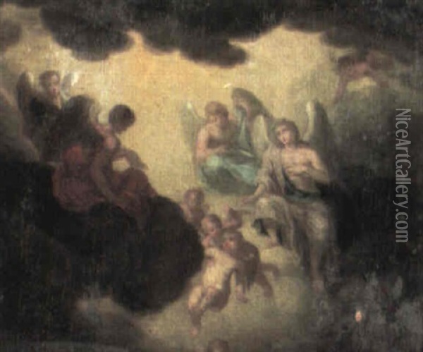 Angels And Cherubs Oil Painting - Cornelis Van Poelenburgh