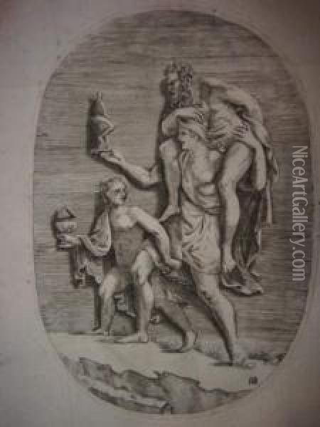 Aeneas Carrying Anchises Oil Painting - Adamo Scultori