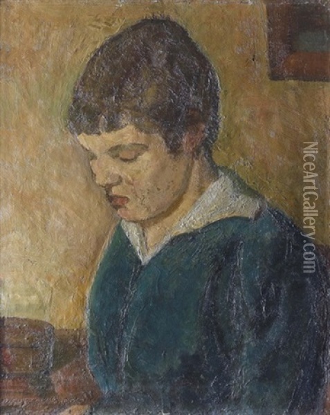 Bildnis Der Schwester, Marguerite Muller-muller Oil Painting - Albert Mueller