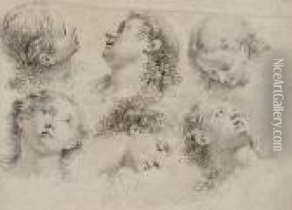 Six Head Studies Of A Youth Oil Painting - Francesco Fontebasso