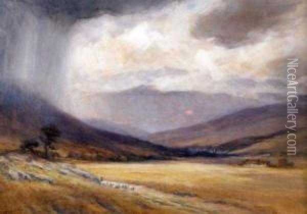 Extensive Mountain Landscape Oil Painting - George Russell Gowans