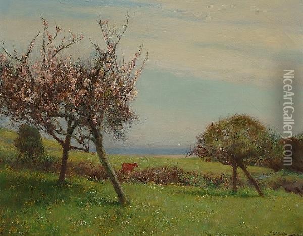 Landscape With Cherry Blossom Oil Painting - John White