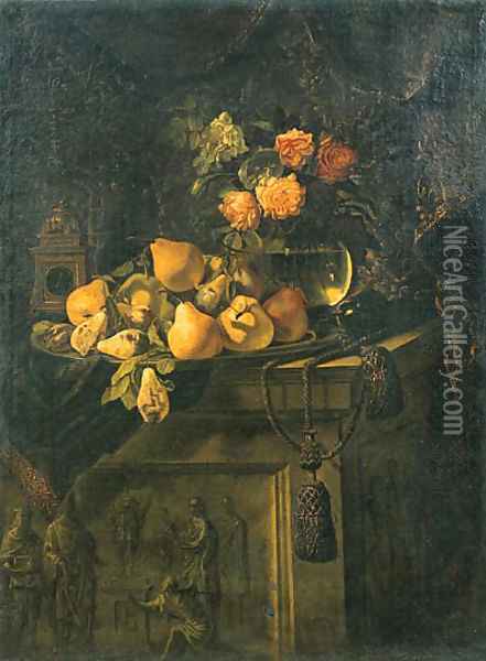 Fruit on a plate Oil Painting - Giovanni Battista Salvi