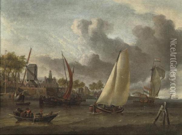 Shipping On The Water Near A Dutch Harbour Oil Painting - Abraham Storck