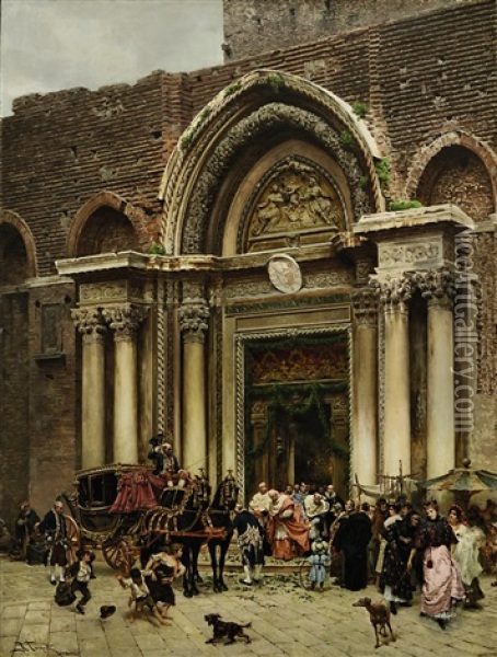 Auszug Eines Kardinals Aus San Zanipolo In Venedig Oil Painting - Ramon Tusquets Maignon